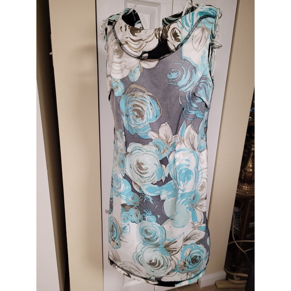 Connected Apparel Womens Floral Sheath Garden Party Spring Dress Teal Petite 8P - Picture 5 of 6